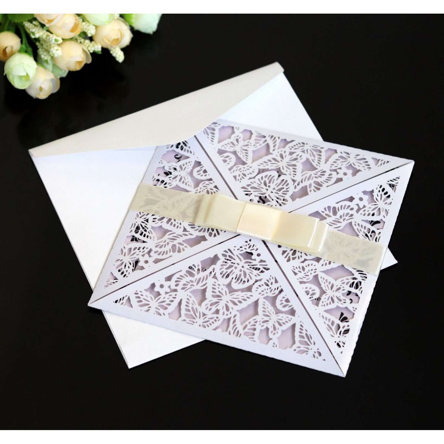 Butterfly Invitation Wedding Invites Reception Cards White Laser Card